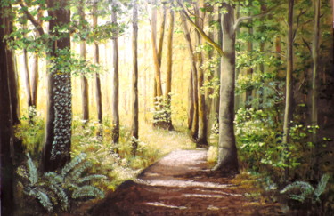 Malarstwo zatytułowany „Magic green forest” autorstwa Agnieszka Janik, Oryginalna praca, Olej