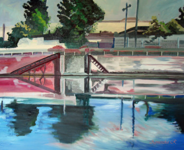 Painting titled "Entre Le Pont Van P…" by Agnieszka Rozek, Original Artwork, Oil