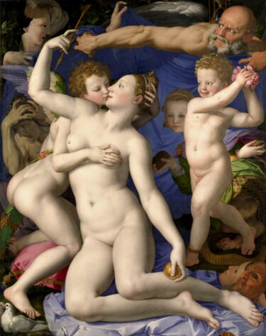 Malerei mit dem Titel "Vénus, Cupidon, la…" von Agnolo Bronzino, Original-Kunstwerk, Öl