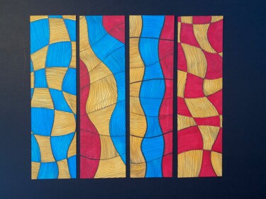 Dibujo titulada "Bleu jaune rouge" por Sophie Agogué, Obra de arte original, Rotulador