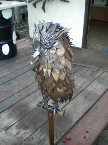 Sculpture titled "Chouette" by Agostinho Dacunha, Original Artwork, Metals