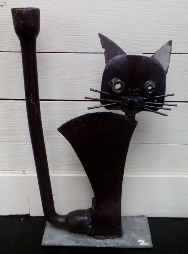 Sculpture intitulée "Le chat hache" par Agostinho Dacunha, Œuvre d'art originale, Métaux