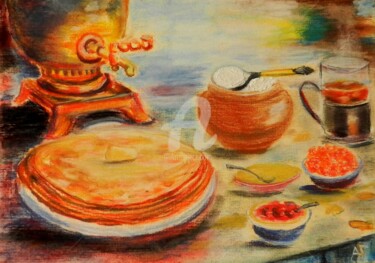 Картина под названием "Масленица" - Андрей Гудков, Подлинное произведение искусства, Пастель