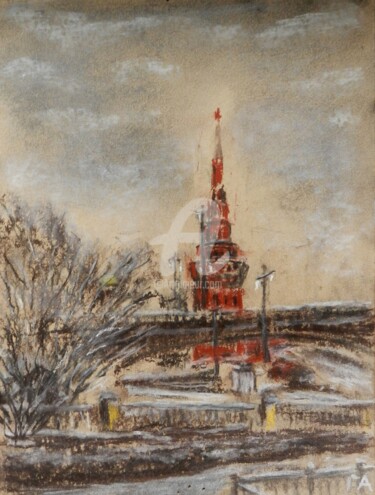 Рисунок под названием "Вечерняя Москва" - Андрей Гудков, Подлинное произведение искусства, Древесный уголь