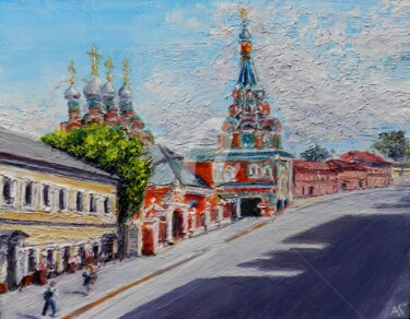 Peinture intitulée "Улица Большая Полян…" par Andrei Gudkov, Œuvre d'art originale, Huile Monté sur Châssis en bois