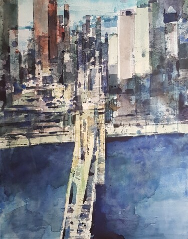 Malerei mit dem Titel "Bridge in the city." von Agus Vaquero, Original-Kunstwerk, Aquarell