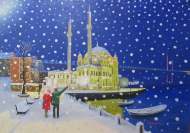 "Snowy night at the…" başlıklı Tablo A.Gökhan Yaşar tarafından, Orijinal sanat, Petrol Ahşap Sedye çerçevesi üzerine monte e…