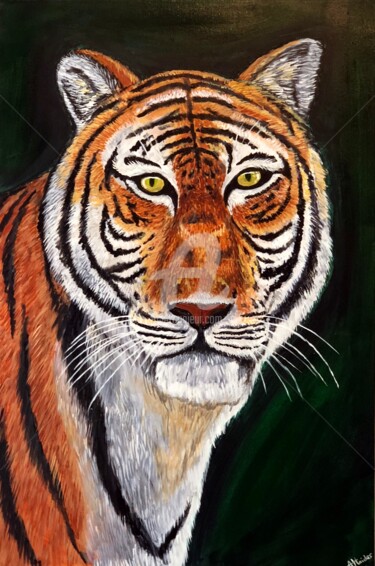 Schilderij getiteld "wise-tiger.jpg" door Aisha Haider, Origineel Kunstwerk, Acryl