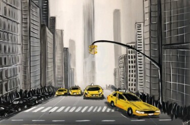 Painting titled "yellow-new-york-cab…" by Aisha Haider, Original Artwork, Acrylic