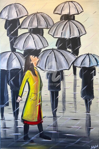 Painting titled "embrace the rain 4" by Aisha Haider, Original Artwork, Acrylic