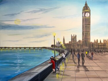 Painting titled "evening in London" by Aisha Haider, Original Artwork, Acrylic