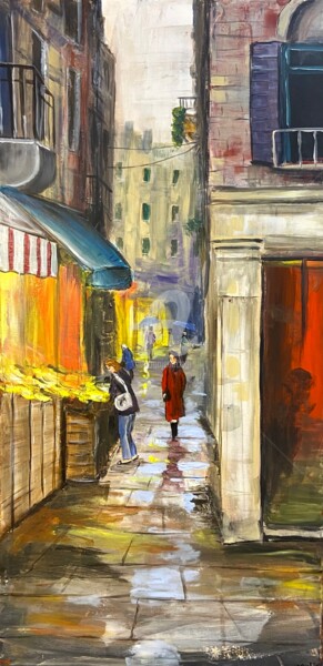 Painting titled "vibrant city market" by Aisha Haider, Original Artwork, Acrylic