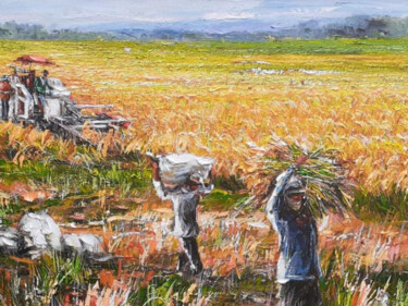 Pintura titulada "Harvesting Rice" por Ahmad Ahid, Obra de arte original, Acrílico