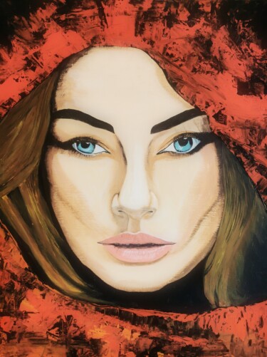 Painting titled "Femme en rouge" by Ahmad Bader, Original Artwork, Acrylic Mounted on Wood Stretcher frame