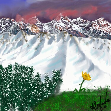 Digital Arts titled "the-defying-flower-…" by Ahmed Alozade, Original Artwork, Digital Painting