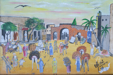 Pittura intitolato "souk du charbon e d…" da Ahmed Fertat, Opera d'arte originale, Olio