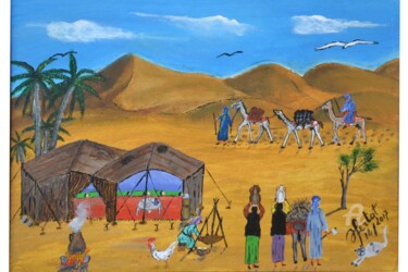 Pintura intitulada "chez les hommes ble…" por Ahmed Fertat, Obras de arte originais, Óleo