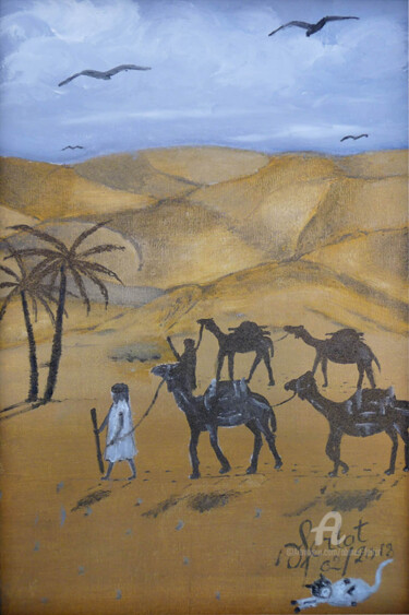 Schilderij getiteld "La caravane.jpg" door Ahmed Fertat, Origineel Kunstwerk, Olie