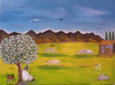 Painting titled "la prairie" by Ahmed Fertat, Original Artwork, Oil