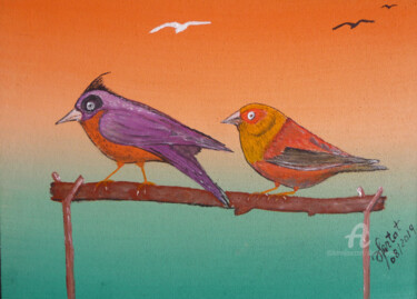 Картина под названием "oiseau à mèche" - Ahmed Fertat, Подлинное произведение искусства, Акрил