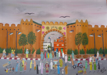 Peinture intitulée "accès à la médina" par Ahmed Fertat, Œuvre d'art originale, Huile