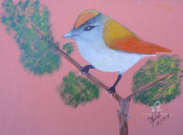 Картина под названием "oiseau à crinière" - Ahmed Fertat, Подлинное произведение искусства, Масло