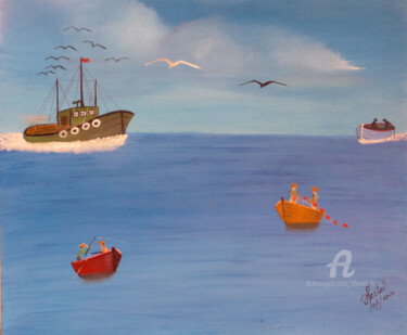 绘画 标题为“la pêche cotière” 由Ahmed Fertat, 原创艺术品, 丙烯