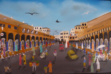 Painting titled "rue commerçante" by Ahmed Fertat, Original Artwork, Oil