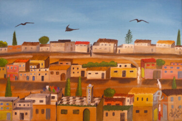 Peinture intitulée "un de nos faubourgs" par Ahmed Fertat, Œuvre d'art originale, Huile
