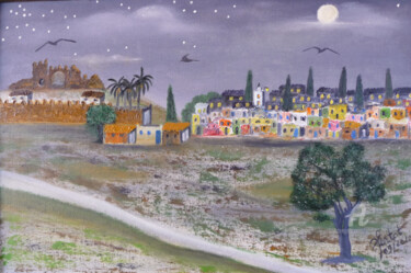 Painting titled "la pleine lune" by Ahmed Fertat, Original Artwork, Oil