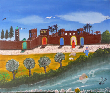 「la Kasbah riveraine」というタイトルの絵画 Ahmed Fertatによって, オリジナルのアートワーク, アクリル