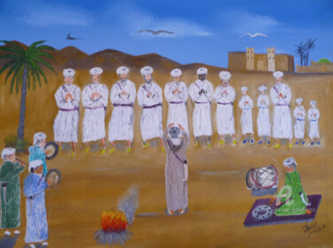 Peinture intitulée "troupe folklorique…" par Ahmed Fertat, Œuvre d'art originale, Huile