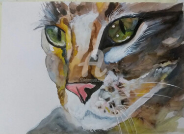 Peinture intitulée "chat-tigre" par Ahmed Zaibi, Œuvre d'art originale, Aquarelle Monté sur Châssis en bois