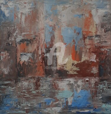 Pittura intitolato "the Town in my head" da Ahmed Zaibi, Opera d'arte originale, Acrilico Montato su Telaio per barella in l…