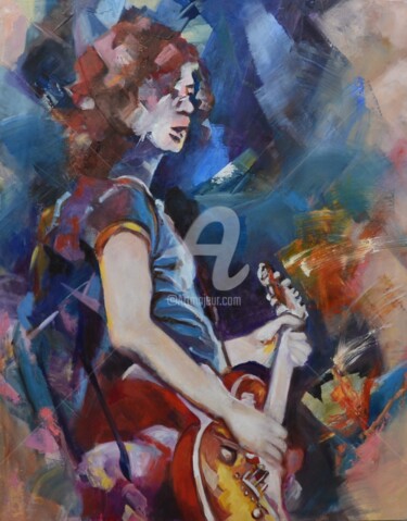 Painting titled "Jimmi_Gytariste" by Ahmed Zaibi, Original Artwork, Oil