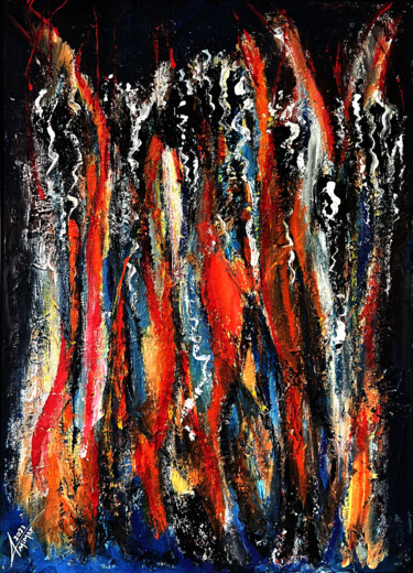 Painting titled "Fire Dance" by Ahmet Mimar, Original Artwork, Acrylic Mounted on Wood Stretcher frame