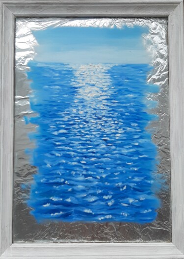 Painting titled "океан" by Zilia Akhmetova, Original Artwork, Oil Mounted on Wood Stretcher frame