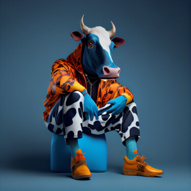 Цифровое искусство под названием "Hip Hop Cow" - Jérôme Mettling, Подлинное произведение искусства, Изображение, сгенерирова…