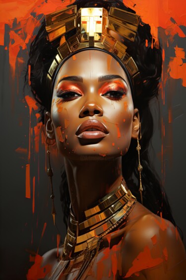 Arts numériques intitulée "African Queen" par Jérôme Mettling, Œuvre d'art originale, Image générée par l'IA
