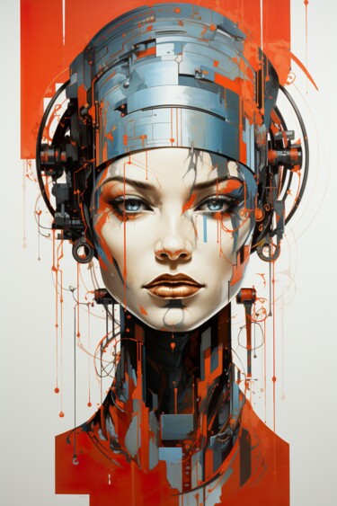 Arte digitale intitolato "Cyber Girl Portrait" da Jérôme Mettling, Opera d'arte originale, Immagine generata dall'IA