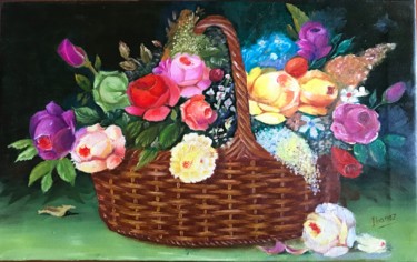 Painting titled "Cesta floral" by Aida Ibañez, Original Artwork, Oil