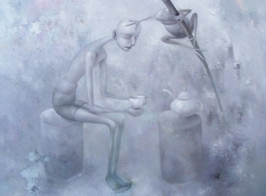 Peinture intitulée "tea drinker" par Aigars Zalkalns, Œuvre d'art originale, Huile