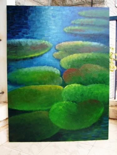 Malerei mit dem Titel "Water lily" von Aijaz Qaisar, Original-Kunstwerk, Öl