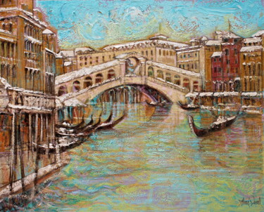 Pittura intitolato "Venise, le Pont Ria…" da Aimé Venel, Opera d'arte originale, Olio Montato su Telaio per barella in legno