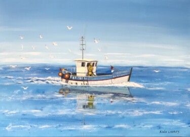 "bateau de pêche bleu" başlıklı Tablo Aimee Charoy tarafından, Orijinal sanat, Akrilik