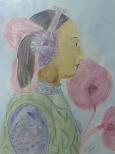 Painting titled "Jeune femme au coll…" by Aïssétou Sako, Original Artwork, Watercolor