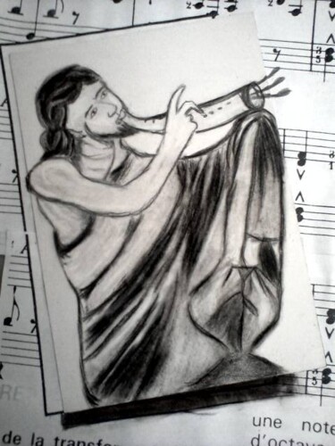 Dessin intitulée "Le musicien" par Aïssétou Sako, Œuvre d'art originale, Crayon