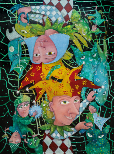 Malarstwo zatytułowany „Joker” autorstwa Ekaterina Vitvinova, Oryginalna praca, Akryl Zamontowany na Drewniana rama noszy