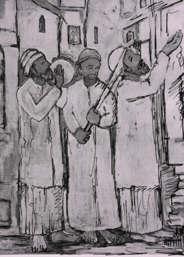 Malerei mit dem Titel "Street musicians" von Ajmal Maharaj, Original-Kunstwerk, Acryl