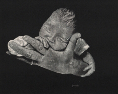 Malerei mit dem Titel "Hand Full of Dreams" von Karen Nealon, Original-Kunstwerk, Scratchboard